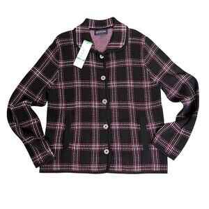 Jones New York Signature Sweater Jacket Petite Large Cardigan Button Up Plaid